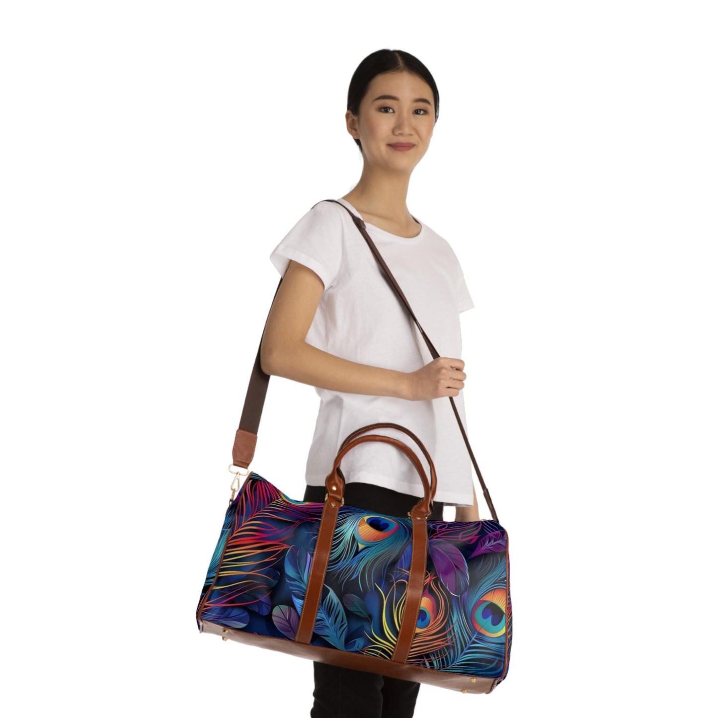 Custom Peacock Travel Bag Weekender Over Night Bag