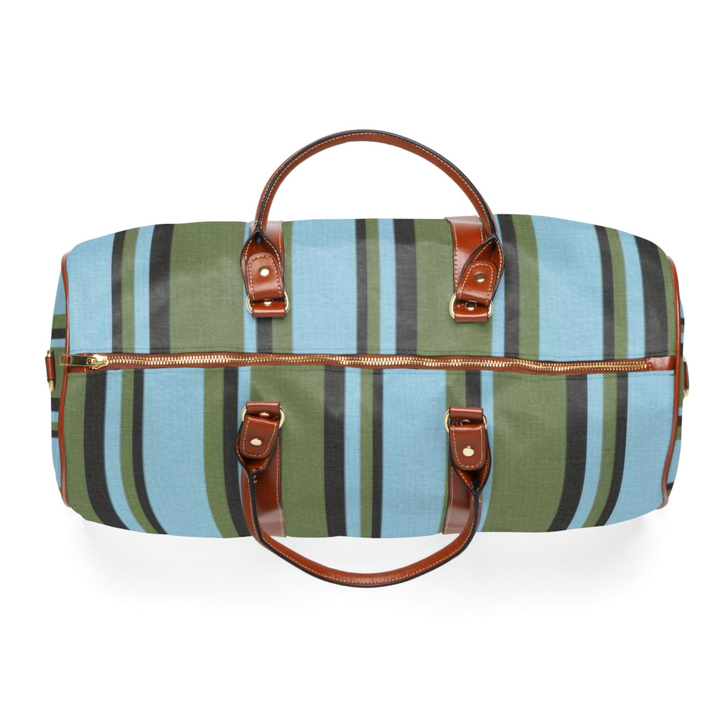 Custom Blue Green Stripes Travel Bag Weekender Over Night Bag