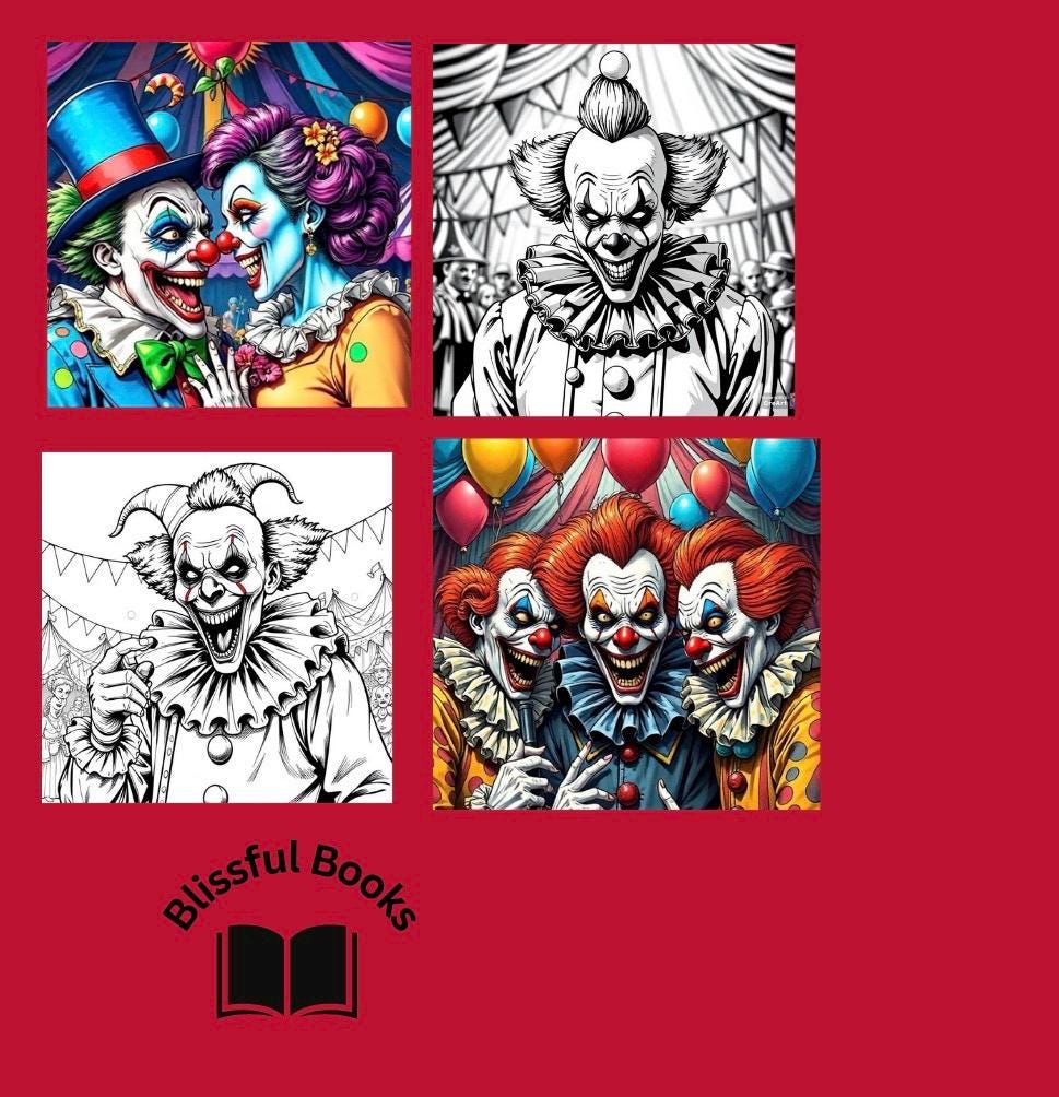 Creepy Clowns Coloring Book: 50 Original Illustrations, Dark Carnival Series