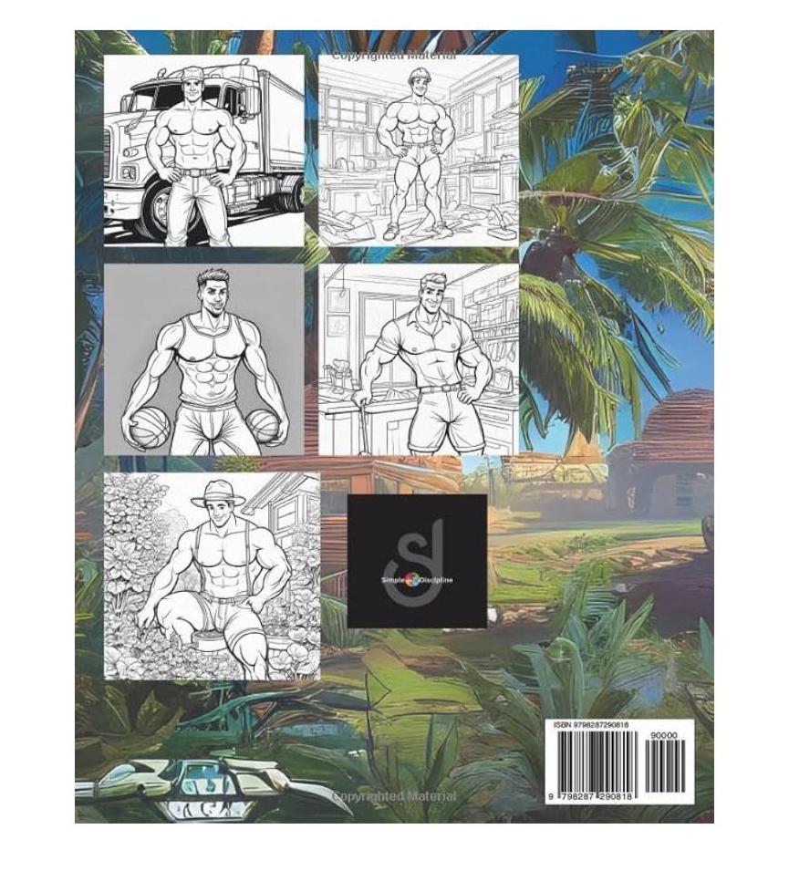 Sexy Half Naked Men at Work adult coloring book all original illustrations Cover signed by designer Custom Coloring