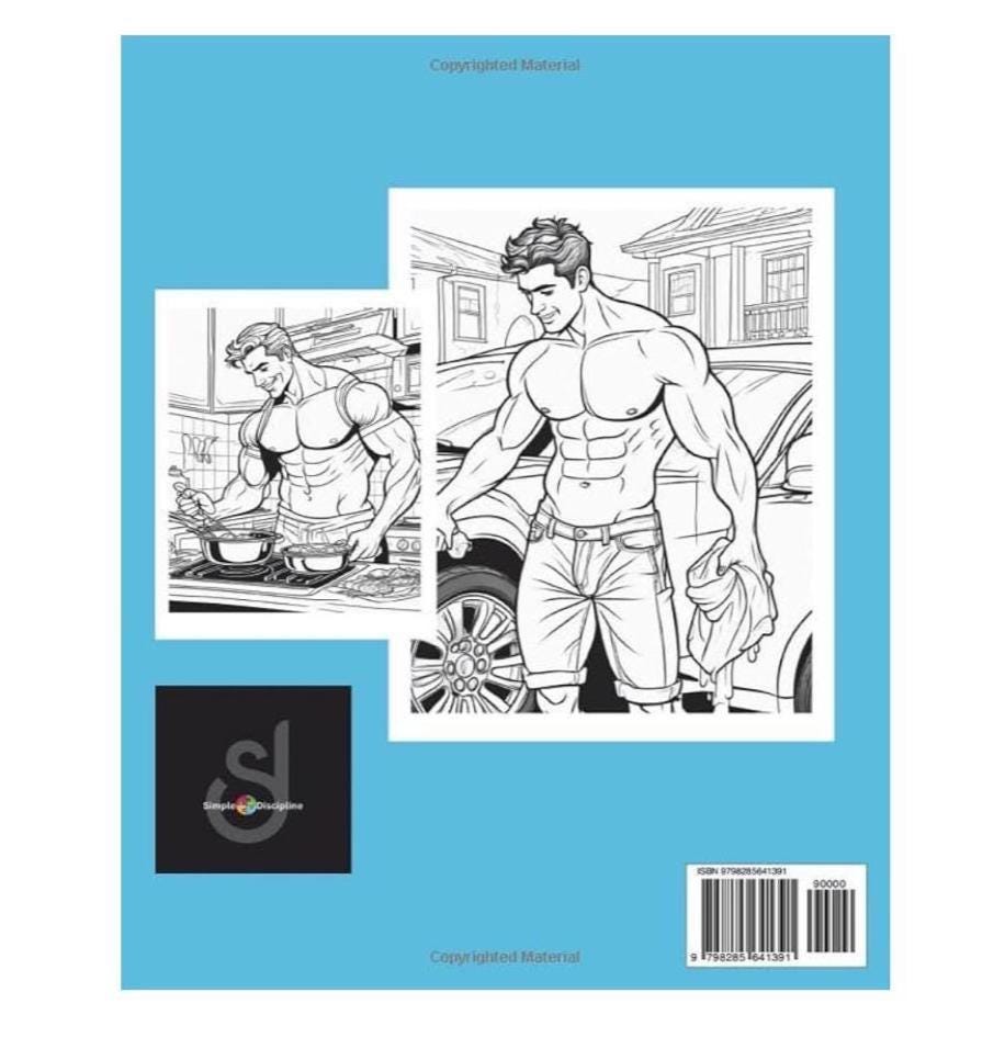Sexy Half Naked Men Doing Chores adult coloring book all original illustrations Cover signed by designer Custom Coloring