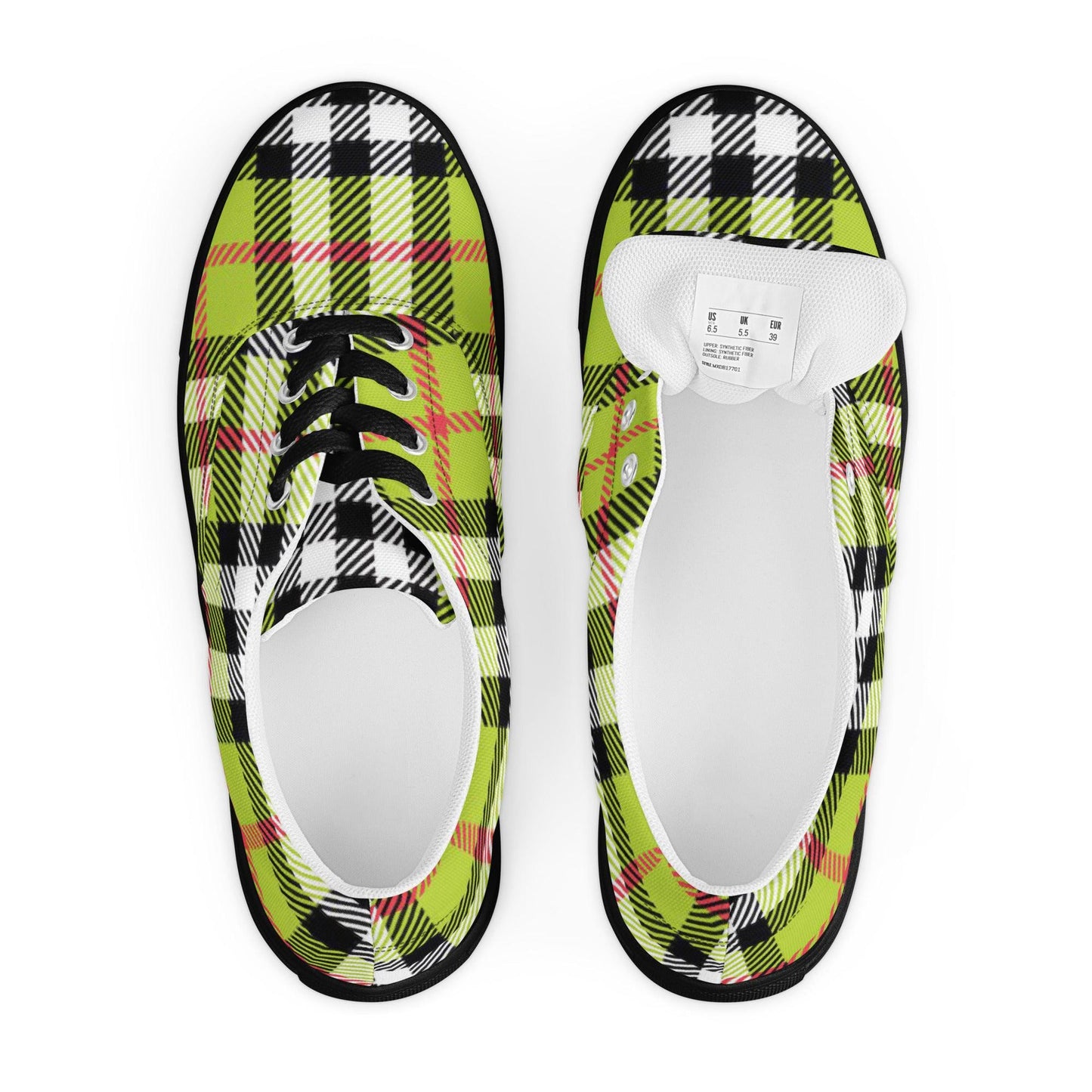 Custom canvas shoes eco friendly vegan surreal plaid abstractMen's lace-up canvas shoes