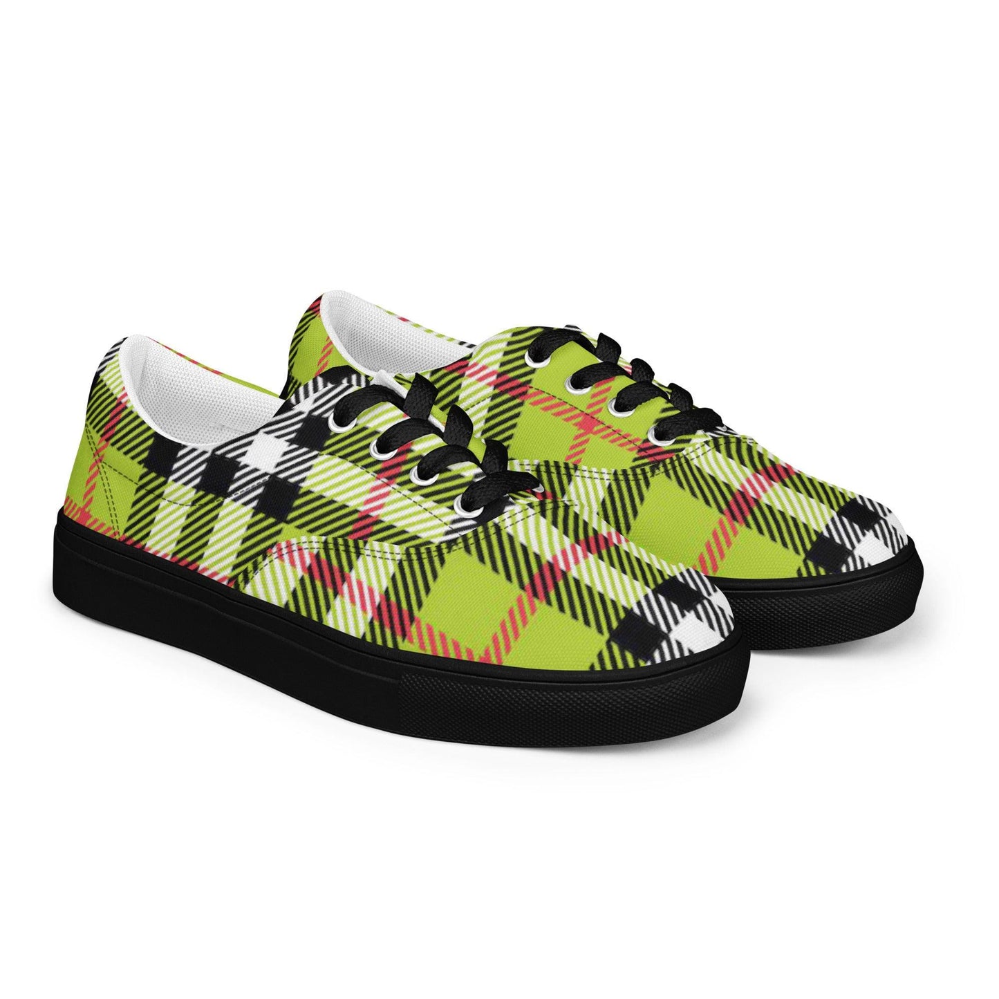 Custom canvas shoes eco friendly vegan surreal plaid abstractMen's lace-up canvas shoes