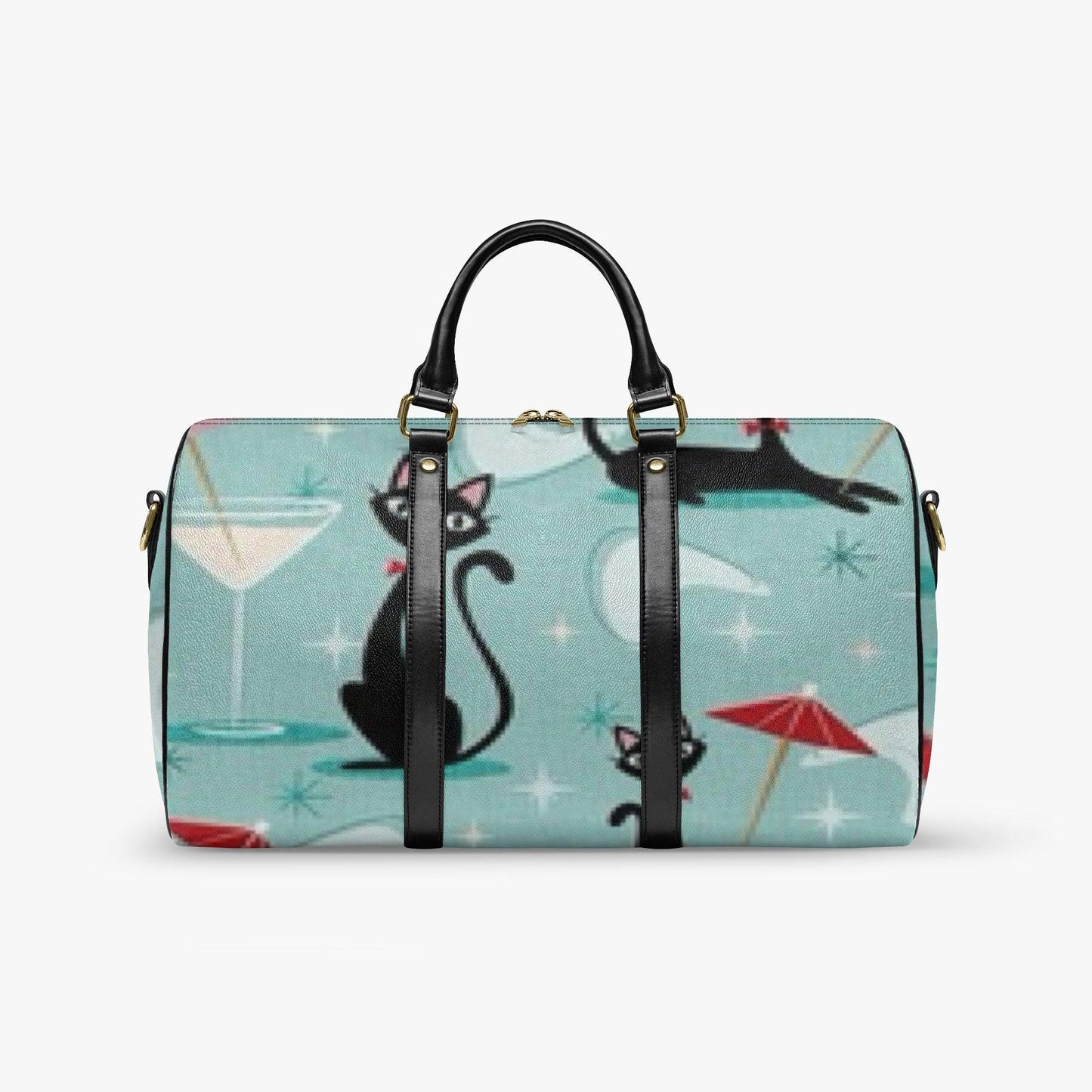 Retro Cats PU Leather Travel Duffle Bag