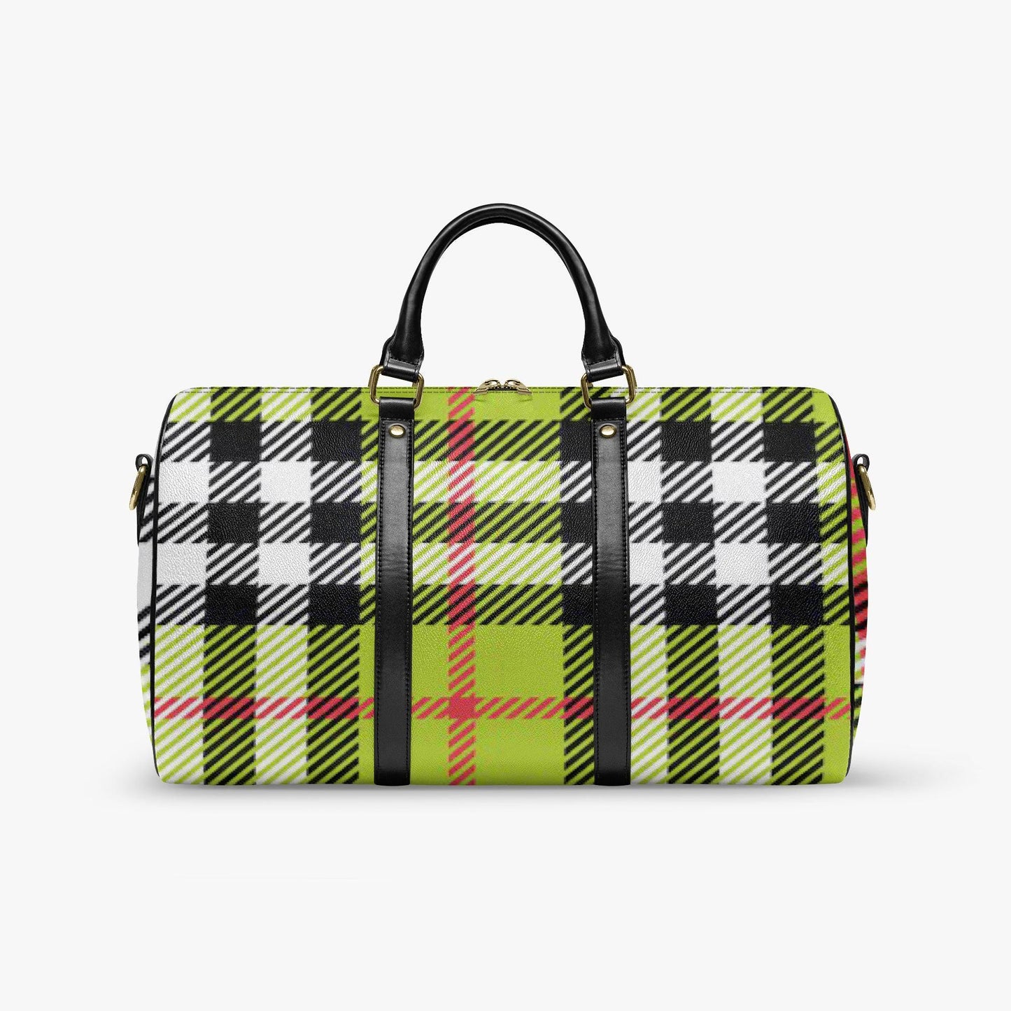 Yellow Plaid Vegan Leather Duffle Bag: Eco-Friendly Weekender