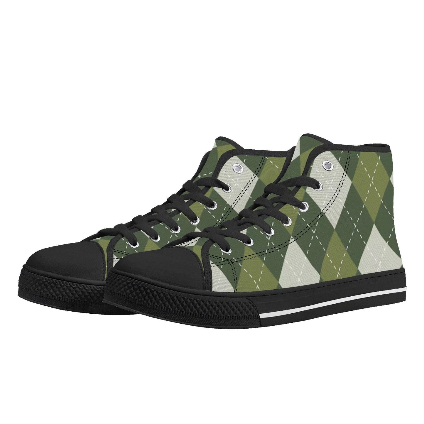 Custom Argyle Print High Top Canvas Shoes: Eco-Friendly Design