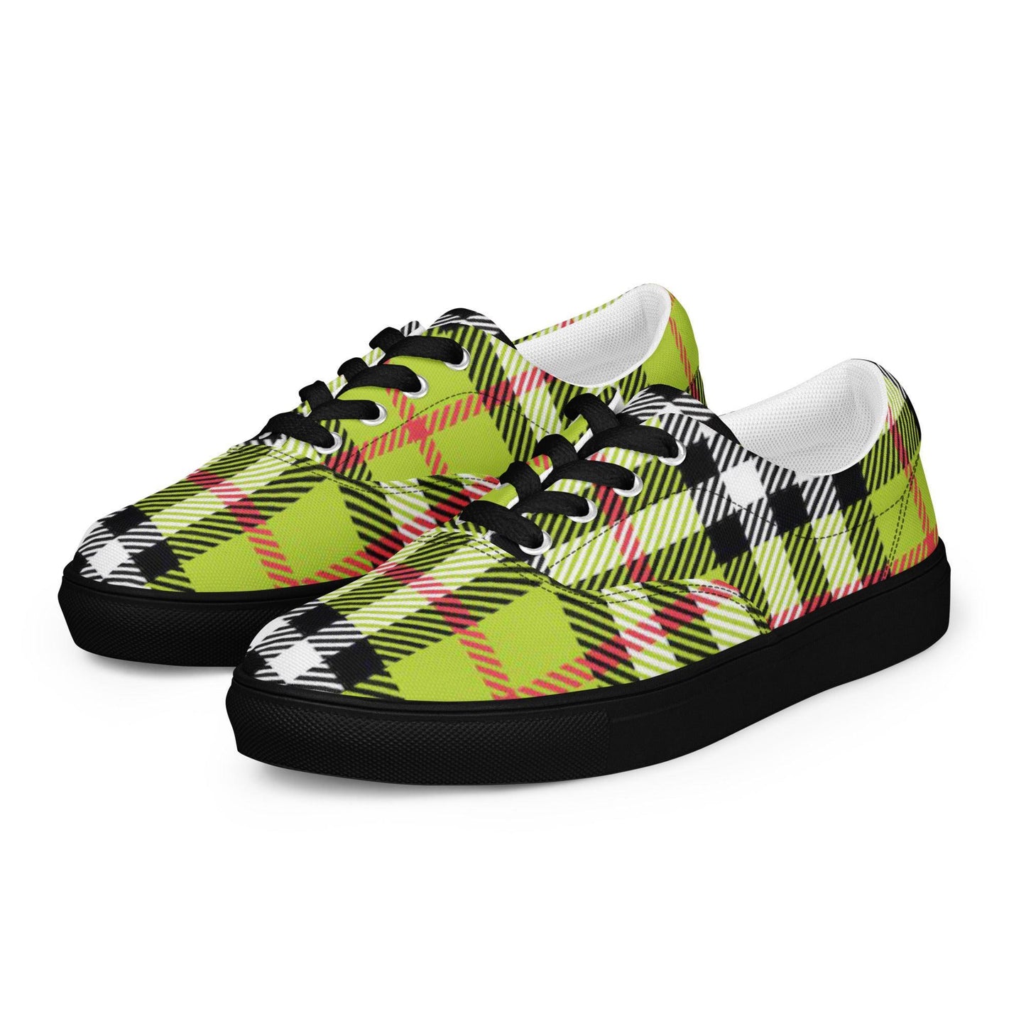 Custom canvas shoes eco friendly vegan surreal plaid abstractMen's lace-up canvas shoes
