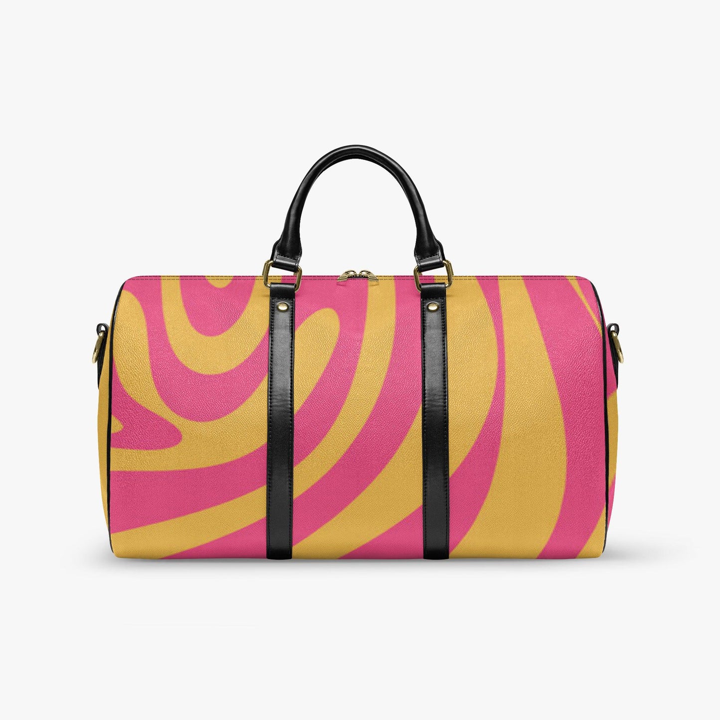 PU Leather Travel Duffle Bag: Pink & Gold Swirl, Weekender Carry-on
