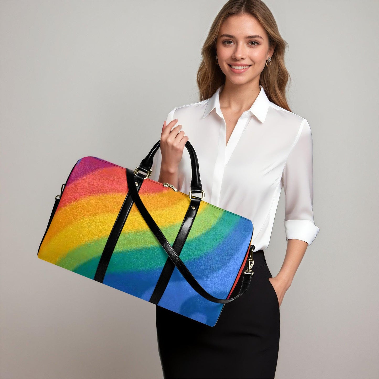 Rainbow Travel Duffle Bag: Custom Design, Vegan Leather Weekender