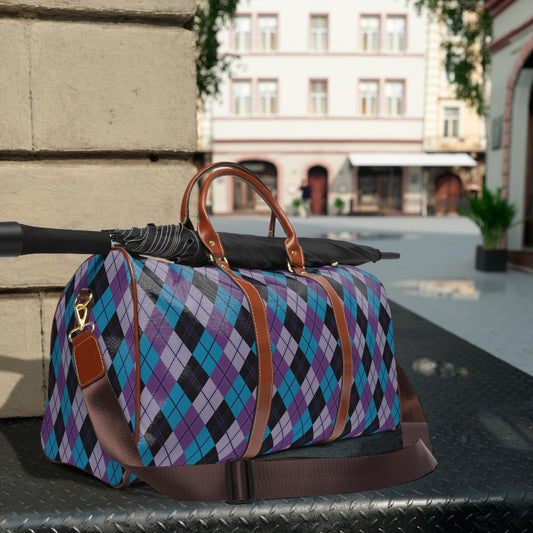 Custom Purple Plaid Travel Bag Weekender Over Night Bag
