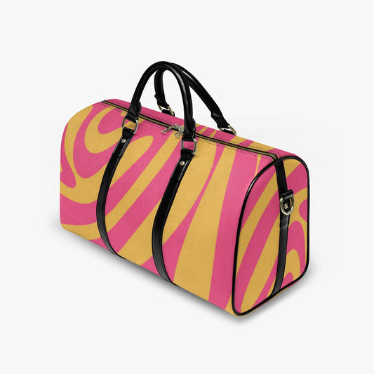 PU Leather Travel Duffle Bag: Pink & Gold Swirl, Weekender Carry-on