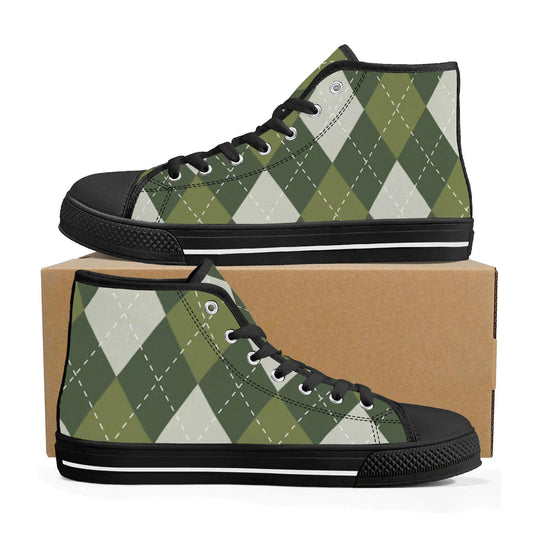 Custom Argyle Print High Top Canvas Shoes: Eco-Friendly Design